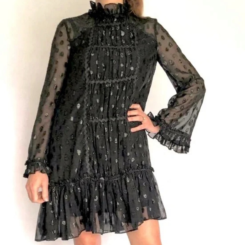 Max Studio Sheer Black High Neck Mini Dress
